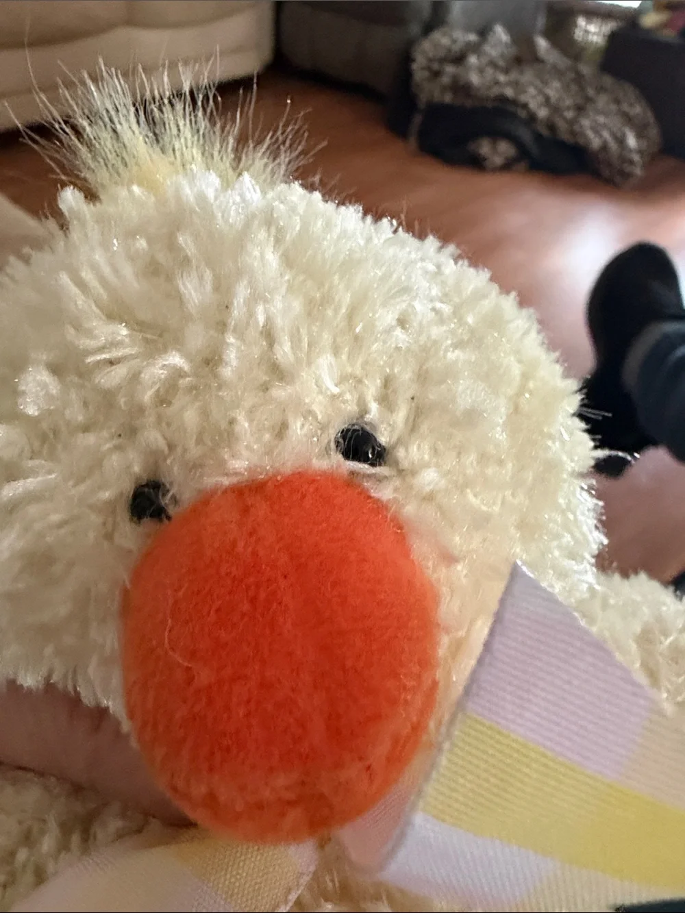 ROSS Plush Cream Chick Chickapea Bird Toy with Orange Beak, Feet & Pastel Bow